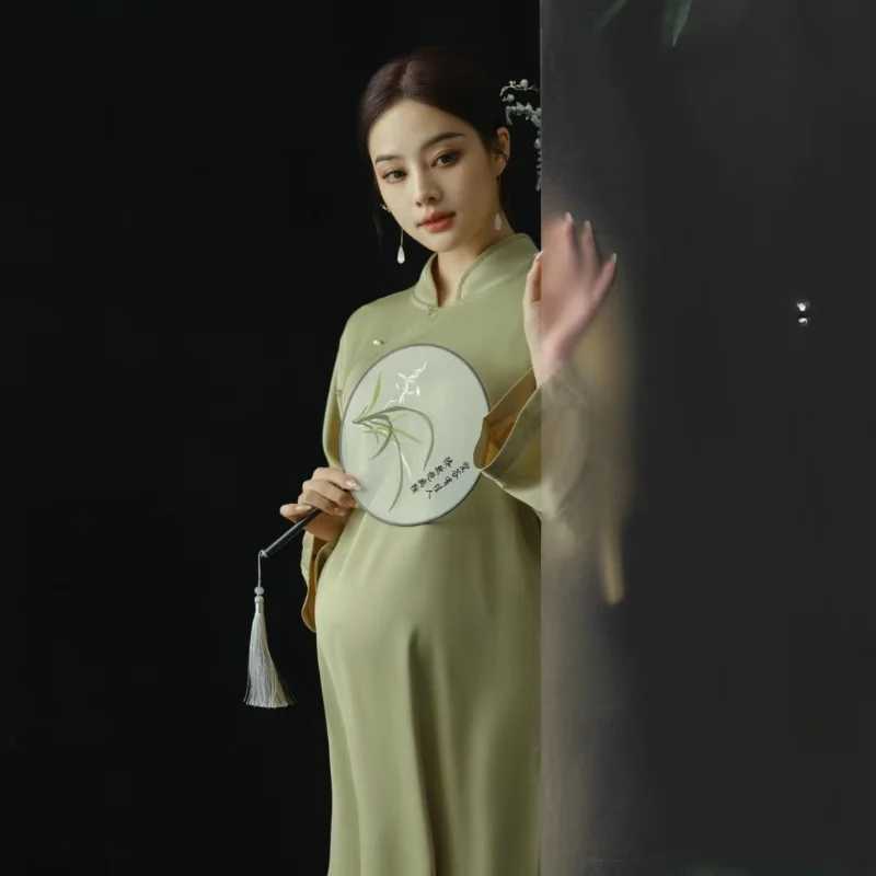 New Materni Photo Clothing New Chinese Sle Retro Cheongsam Temperament Pregnant Mother Ancient Sle Art Photo DressXJ241213