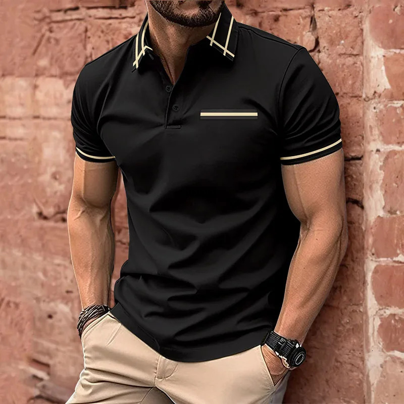 Mens summer short sleeved polo shirt collar l pocket breathable mens business casual top 241213