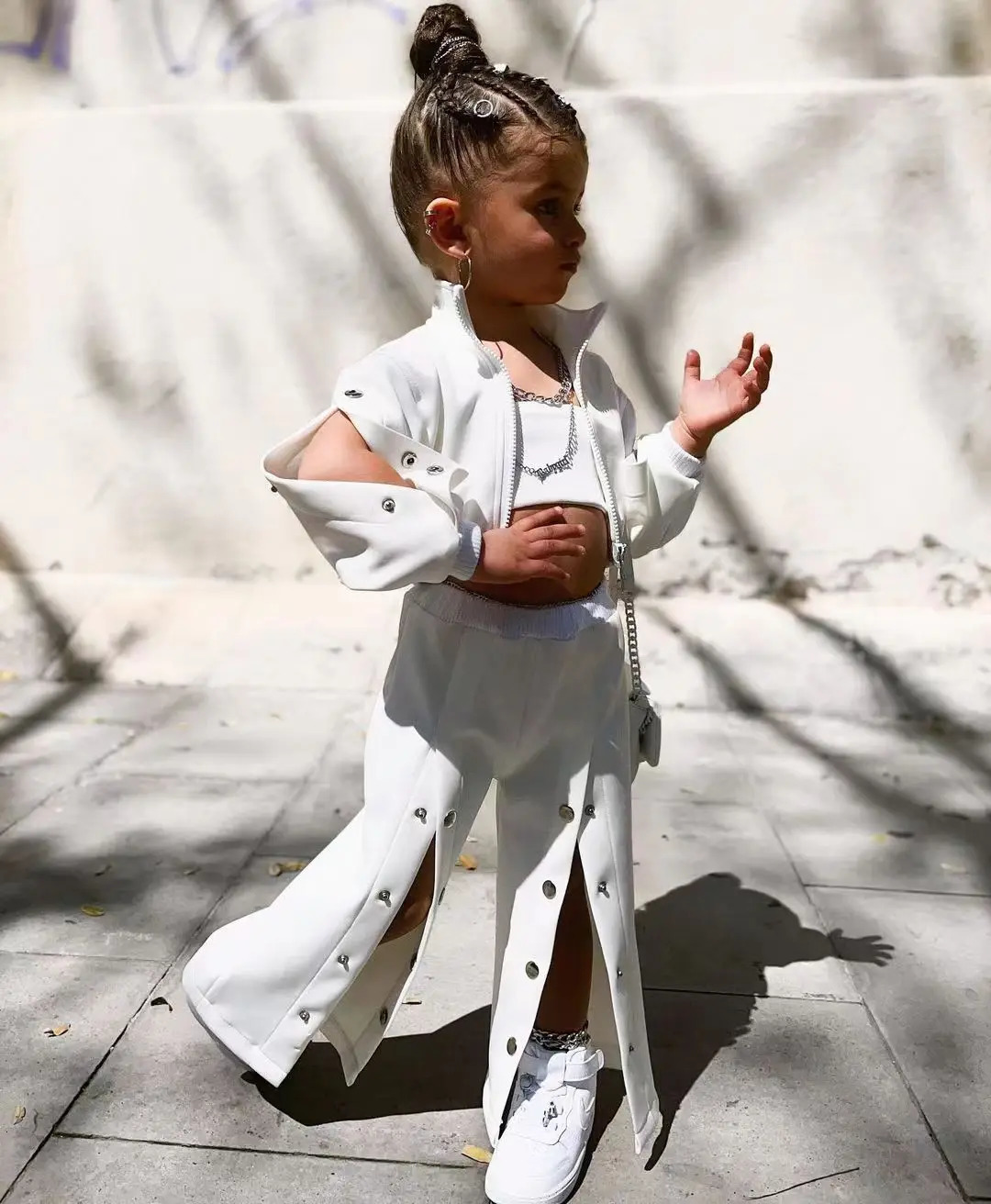 Girls Jacket Wide Leg Pants Teenager 3 pcs Set Children Clothing Suit Winter Kids Clothes For 3 4 5 6 7 8 Years White Color 241213