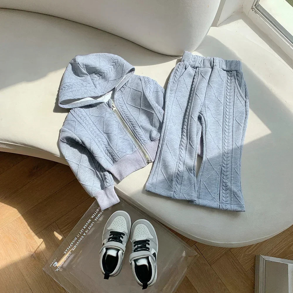Childrens Clothing Sets Long Sleeved Hooded Top Flared Pants 2pcs Girl Clothes Kids Boutique Clothes 2 To 8 Years 241213