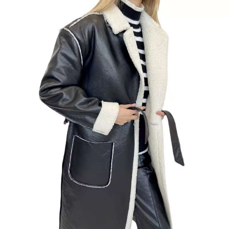 European American Autumn And Winter New Casual Leather Thick Windbreaker Ins Loose Jacket Women's Fashion Quality Classic