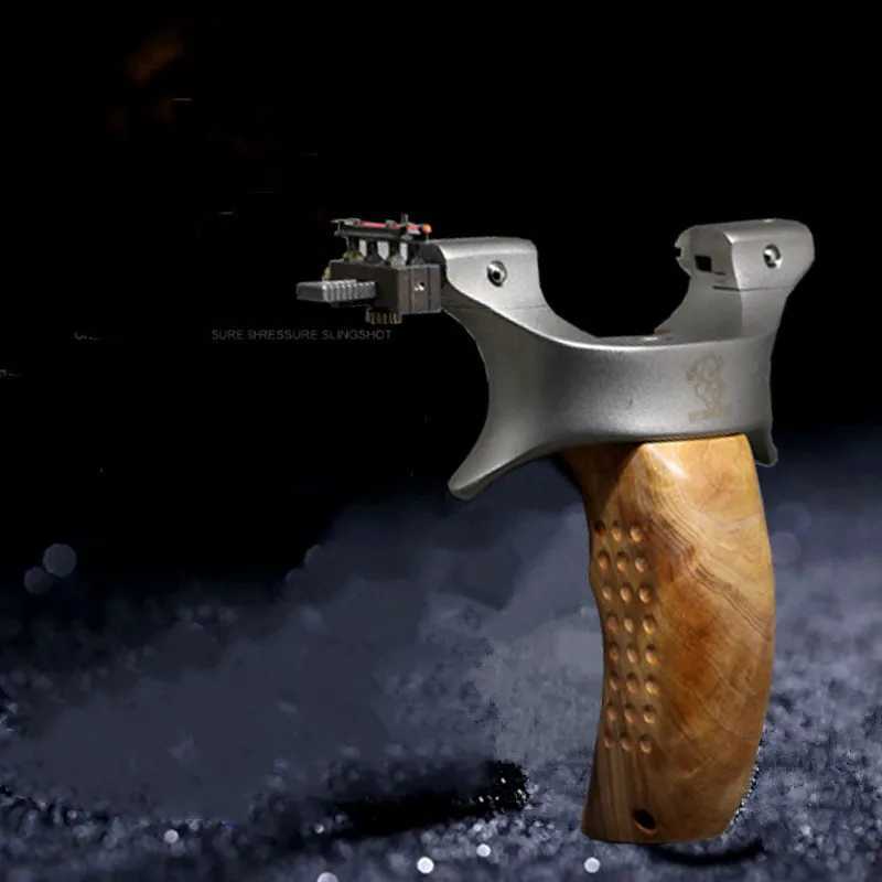 New Arrival slingshot stainless steel+wood fast press lamp aiming precision outdoor combat powerful hunting catapult bow Z241214