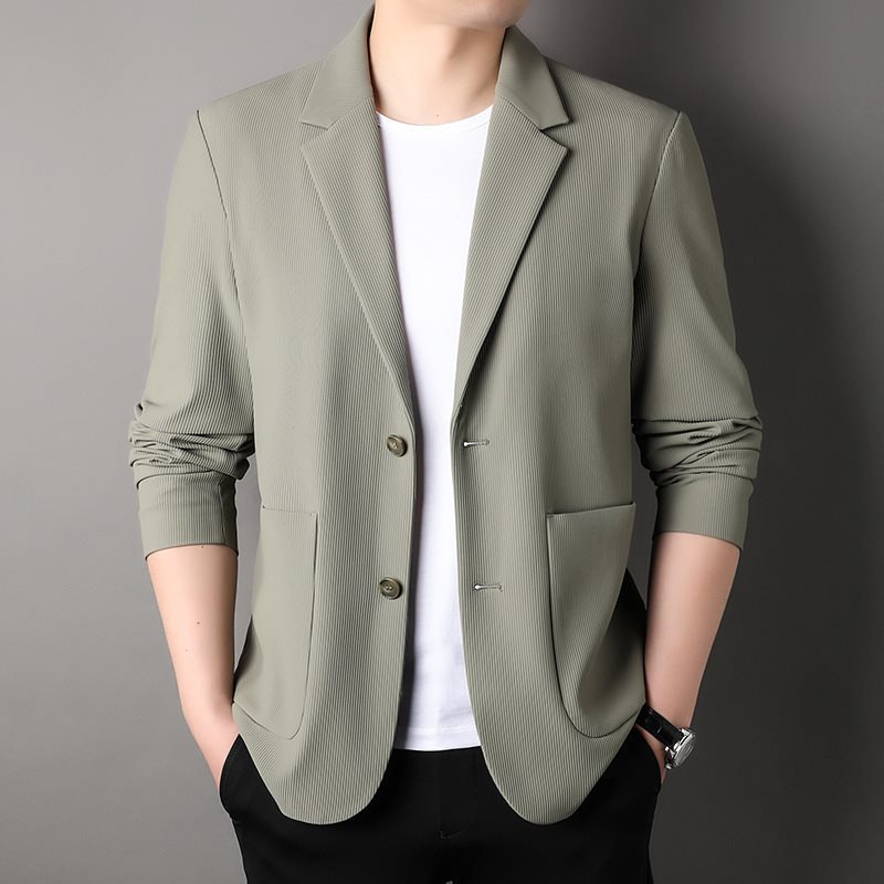 H1214New Men's Casual Striped Suit Fashion Casual Middle-aged and Young Men's Solid Color Suit