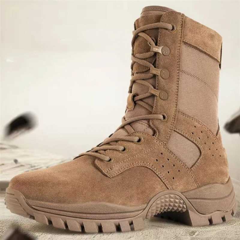 Summer Brown Tactical Combat Boots Mens Ultra Light Mesh Breathable Zipper Work Training Boots Outdoor Climbing Hiking Shoes X241214
