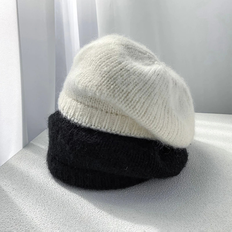 Solid Color Women Beret Hat Vintage Woolen Knitted Warm Beret Girl Ladies Autumn Winter Artist Painter Cap 241214