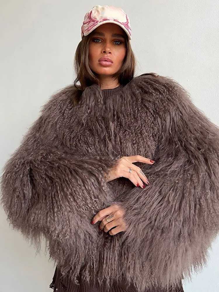 Womens fashionable warm round neck faux fur coat elegant long Slve thick plush jacket 2024 new winter womens high-purity jacket X241214