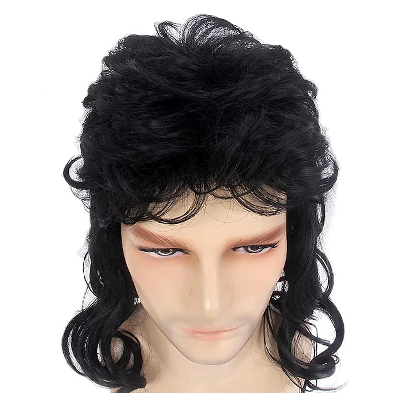 HAIRJOY Synthetic Hair Disco Mullet Wigs for Men Hippie Long Curly Wig for Party Costume Halloween 241213