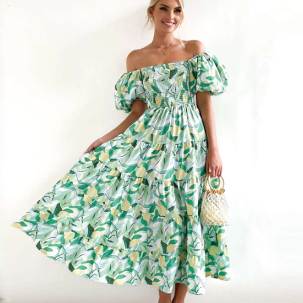 New European And American Women's Bohemian Printed One Shoulder Vacation Style Sexy Loose Dress