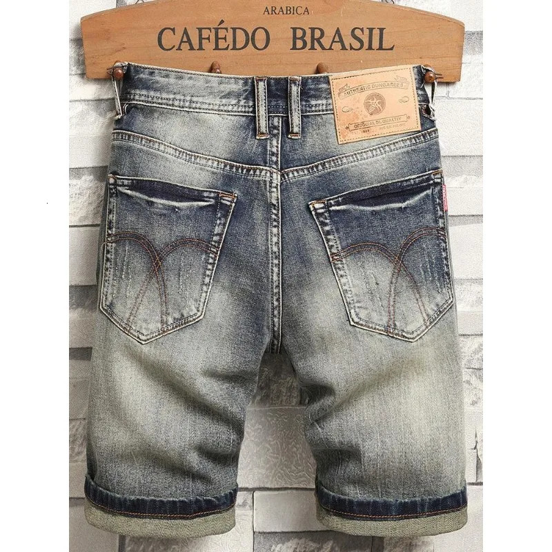 Korean clothing Harajuku mens casual denim knee length shorts 2024 summer retro American style jeans 241211