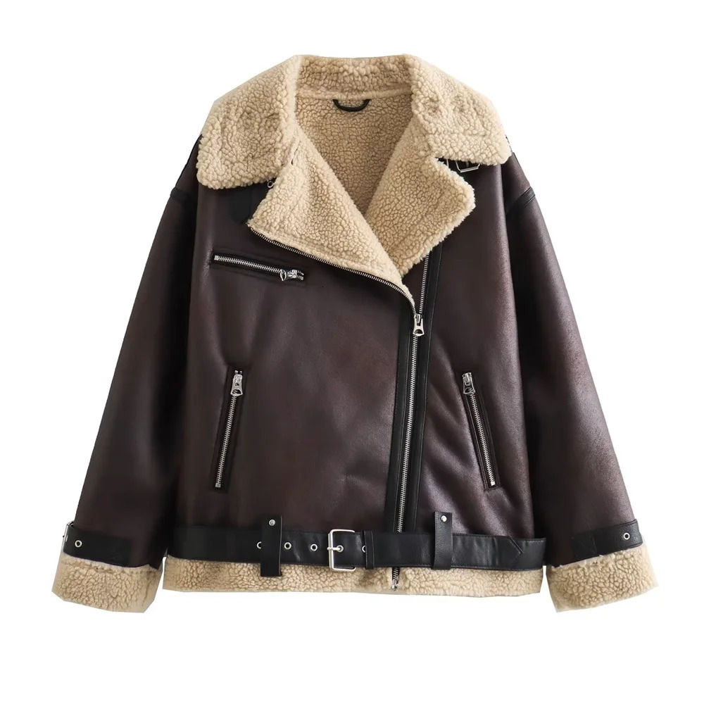UNIZERA Autumn/Winter Womens Clothing Fashion Casual Loose Edition Leather and Fur Integrated Jacket Coat 241210