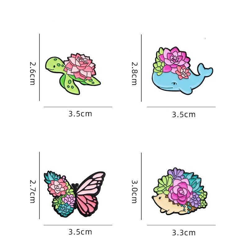 Cute juicy plant enamel brooch cartoon colored animal butterfly turtle hedgehog whale badge spring summer lapel pin 241210