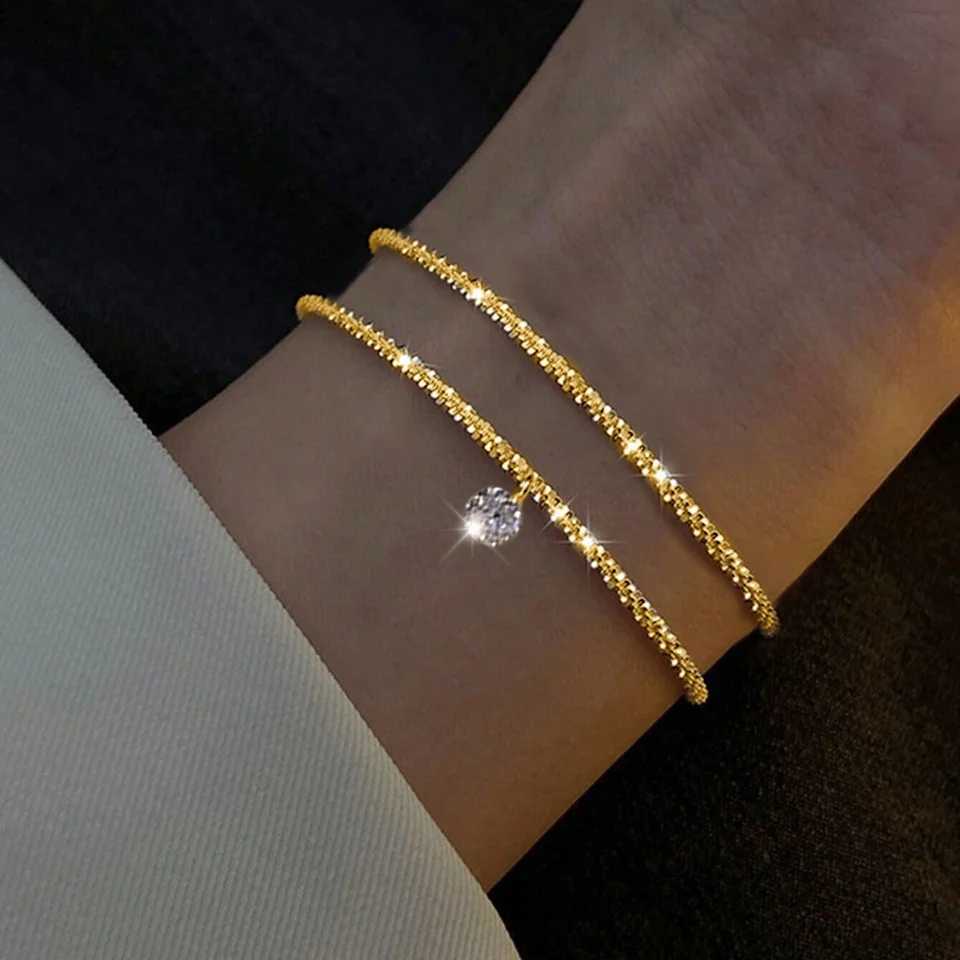 6 Pcs Fashion Gold Color Sparkling Adjustable Bracelets Set for Women Elegant Fine Bracelet New Wedding Party Jewelry GiftsXJ241214