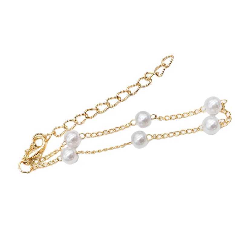 Simple Elegant Imitation Pearl Bracelets Gold Color Beads Chain for Womens Goth Chain Bracelet Bangles Trend Jewelry GiftXJ241214