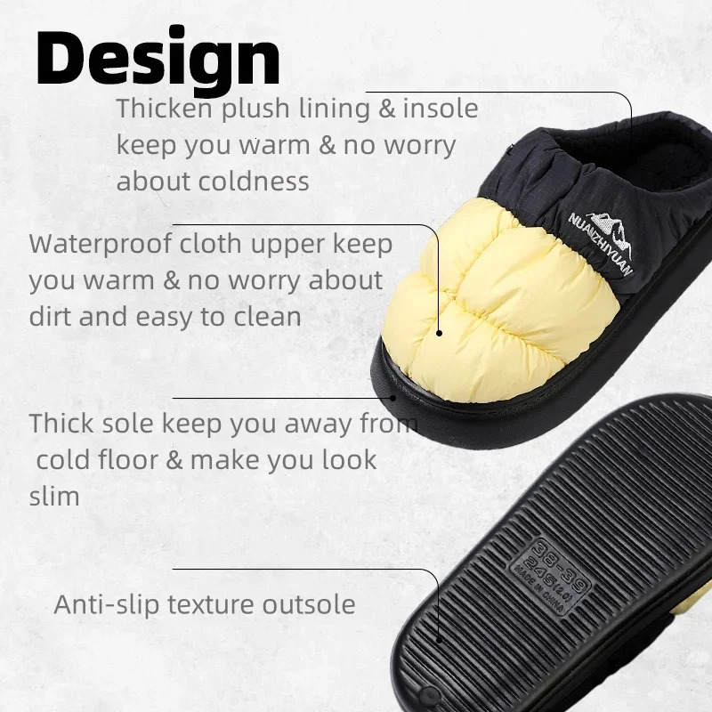 Women Winter Waterproof House Slippers Men Casual Home Indoor Plush Warm Shoes Couple Cozy Antislip Outdoor Versatile Footwear 241214