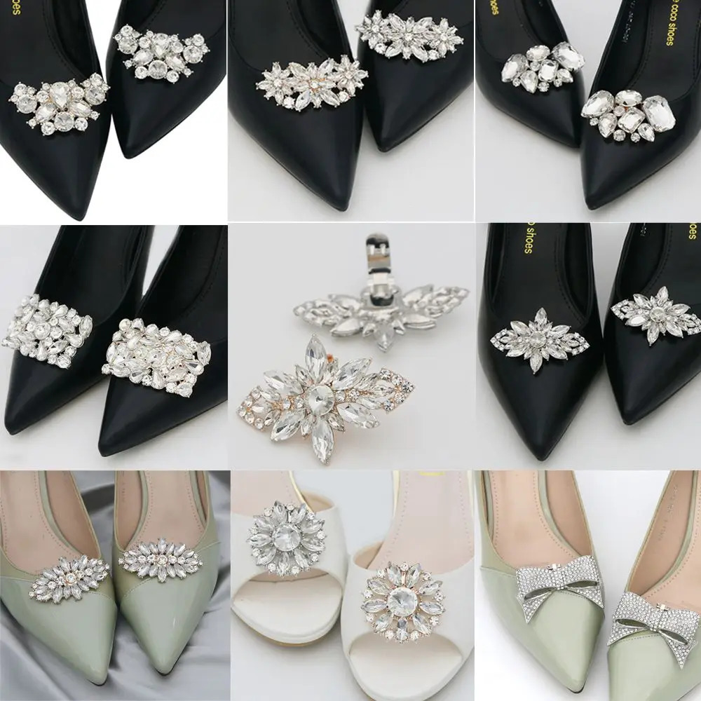 1 piece of womens high-heeled rhinestone shoe decoration clip charm buckle square clip shining clip wedding bride decoration accessory 241213