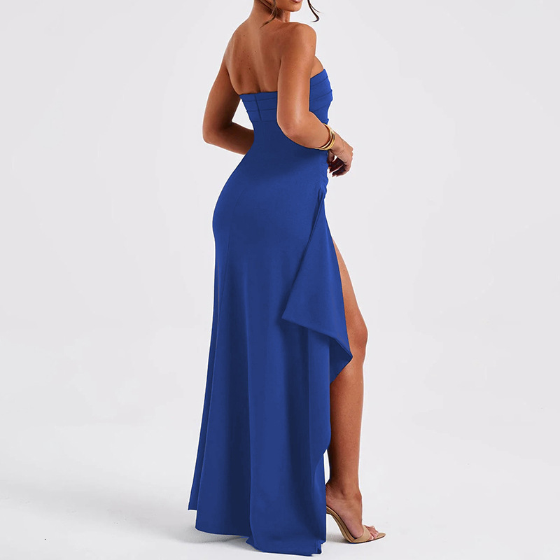 Popular Evening Dress Women's Designer Chest Wrapped Strapless Sexy Bareback Solid Color High Waist Long Dress Party Dress