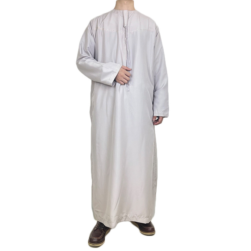 Ethnic Clothing 1Piece Mens Jubba Thobe Kaftan Long Pakistan Aman Abaya Muslim Saudi Arabia Djellaba Islam Clothing Prayer Robe Ramadan A04