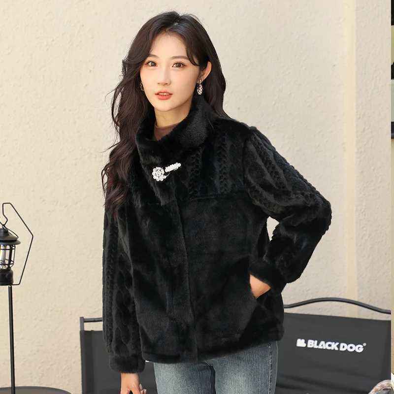 2025 fashion imitation mink velvet womens short jacket lightweight autumn and winter warm top collar coat jacket X241214