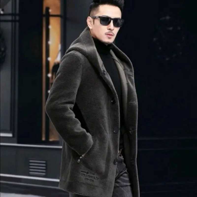 Mens winter long casual thick wool hooded waterproof jacket mens real fur coat retro clothing G436 W241213