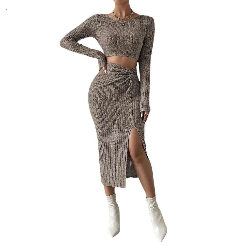 Spicy 2024 women's European American sexy hollow pleated slim fit and slimming split hip skirt