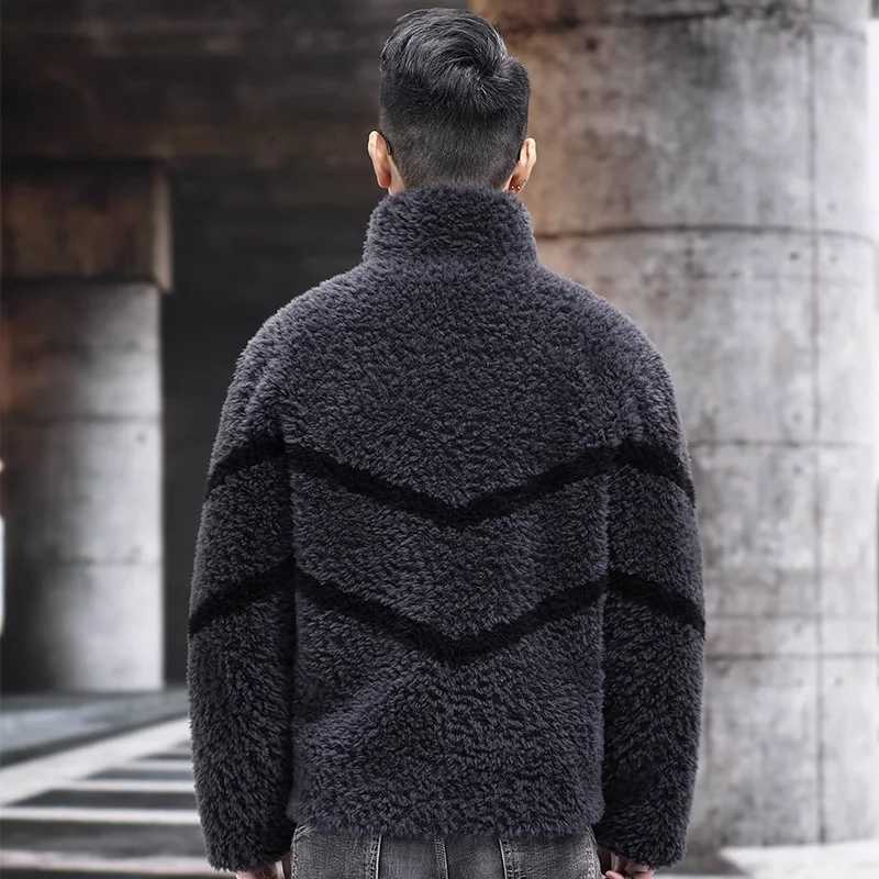 2023 Mens Winter New Short Collar Jacket Mens Thick Warm True Fur Coat Mens True Sheepskin Coat I487 W241213