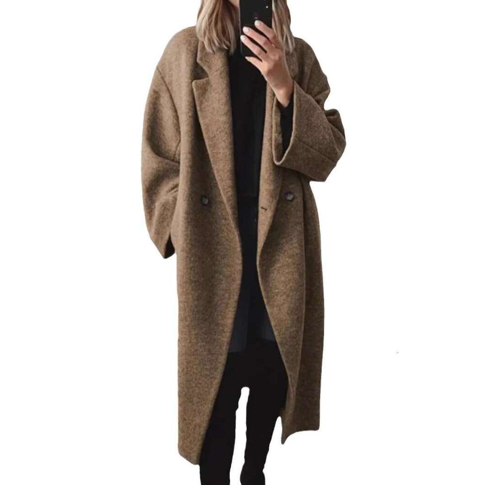 Winter European American Women's Colored And Multi Size Woolen Long Windbreaker Jacket