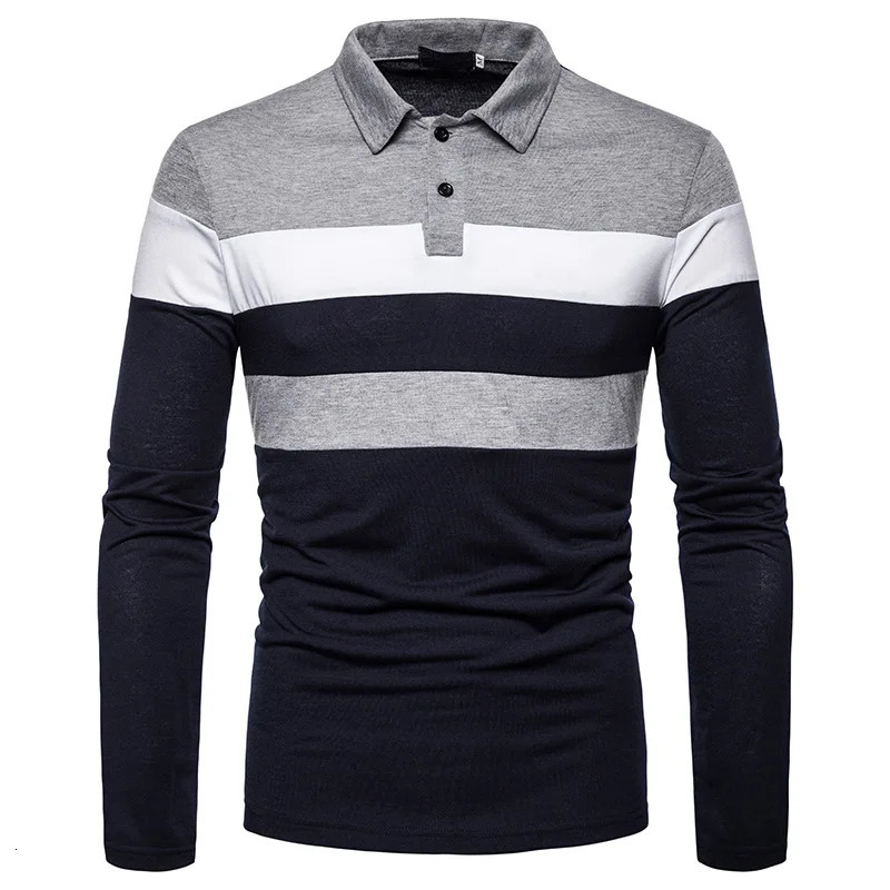 Polo Shirts Men Stripe Long Sleeve Mens Casual Fashion Contrast Color Business Turn Down Collar Male Tops 241213