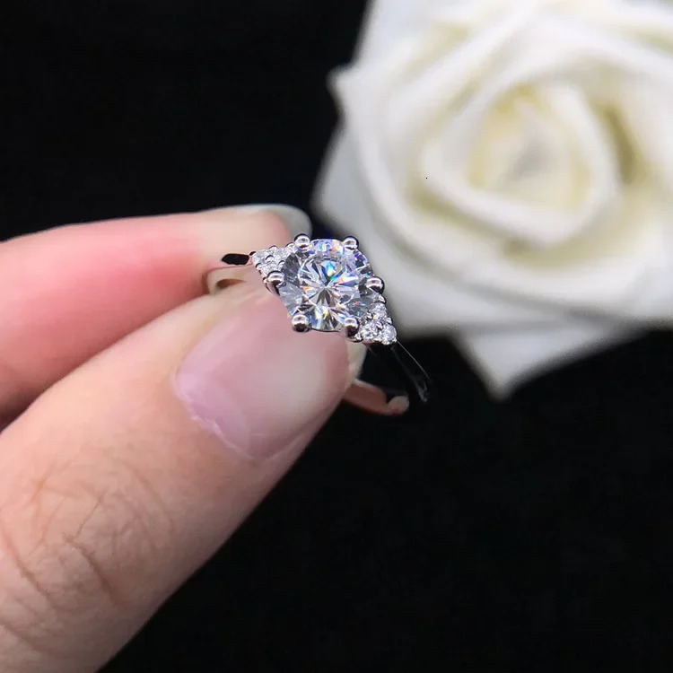 Solid 14K White Gold AU585 Platinum PT950 Simple Diamond Ring for Women Wedding Gift 241213