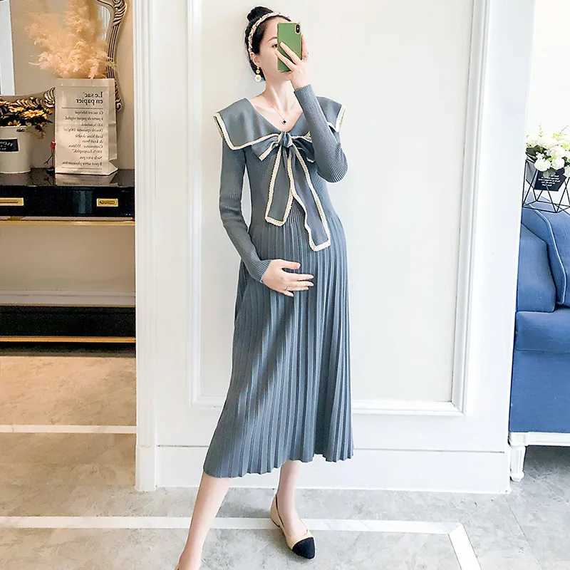 Autumn Winter Thick Warm Knitted Materni Long Dress Sweet Clothes for Pregnant Women WinterXJ241213
