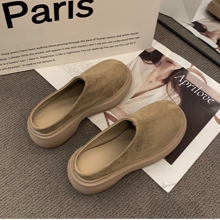 Slippers Casual Shoes Woman 2024 Low Cover Toe Loafers Platform Pantofle Female Mule New Flat Mules Rome Slides PU Fabric