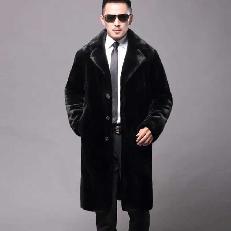 Mens long fur coat winter warm mink coat loose casual windproof jacket W241213