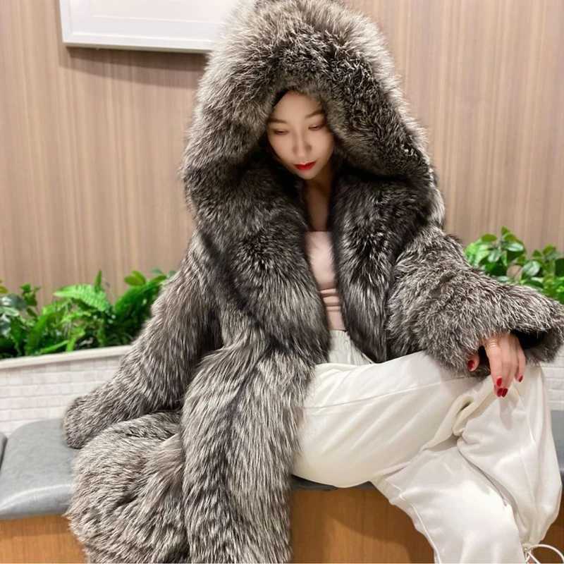 Womens fur coat imitates fox fur windproof cover long jacket for winter warmth and leisure W241213