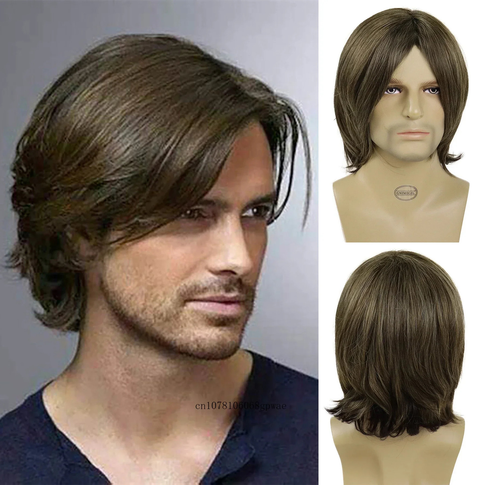 Synthetic Male Brown Wigs Fashion Style Short Mens Wig with Bangs Side Parting Wig Man Daily Halloween Party Natural Soft Hair 241213