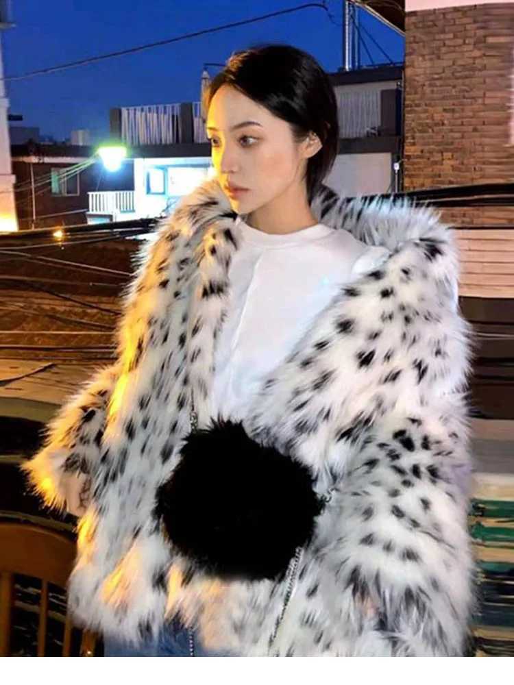 Zadorin winter clothing for women 2024 fashion leopard print collar fluffy faux fur coat for women loose and warm womens jacket X241214