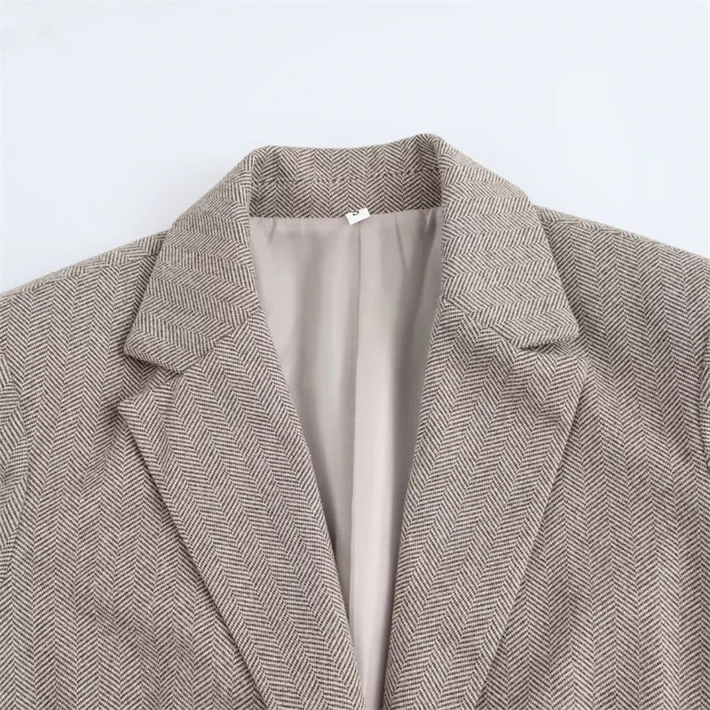 KEYANKETIAN AutumnWinter Womens Herringbone Wool Suit Coat Office Lady OneButton Flap Pockets Slim Thick Cropped Blazer 241209