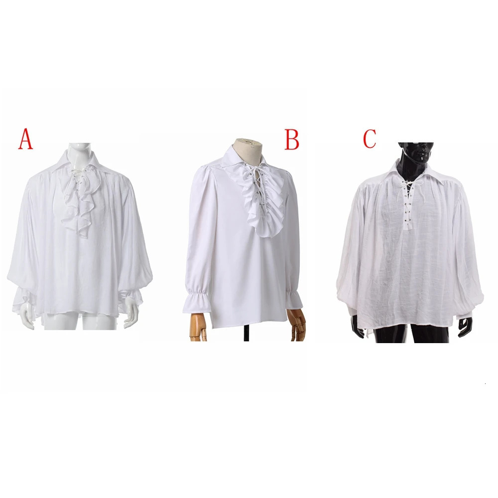 Mens Pirate Shirt Prince Poet Shirts Medieval Buccaneer Frills Lace Up Renaissance Vintage Gothic Blouse Tops 241213