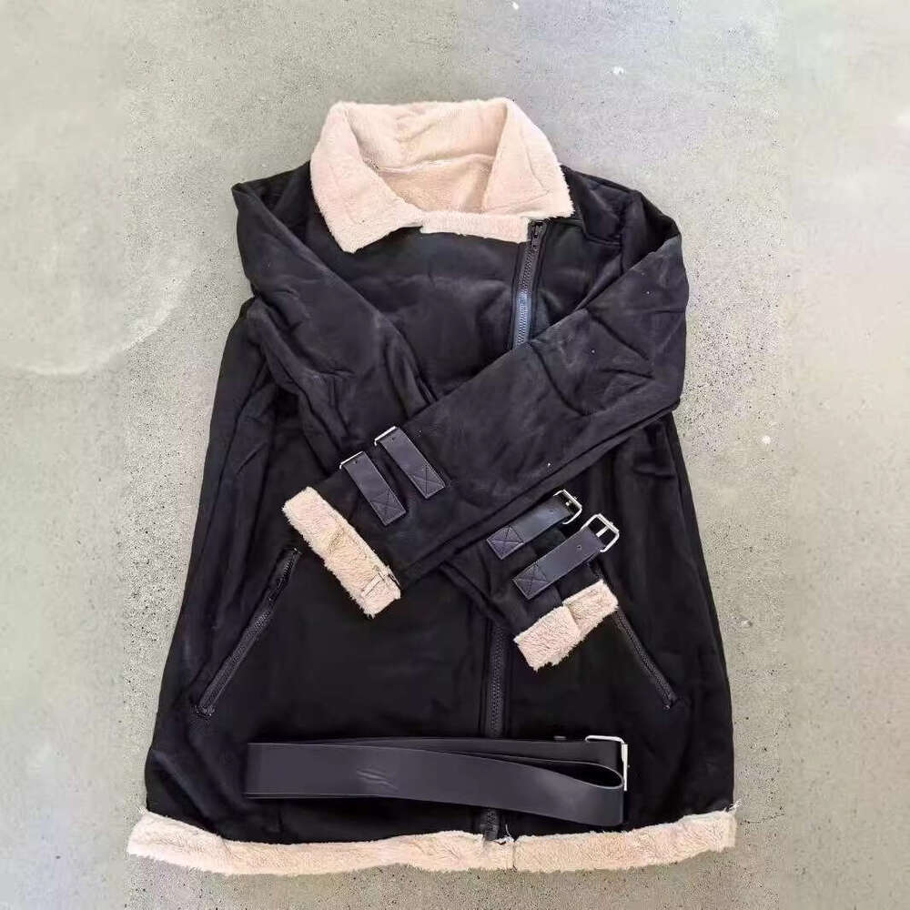 Motorcycle Suede Lambhair Women's Lapel Fur Cotton Coat, Fashionable Quality Classic