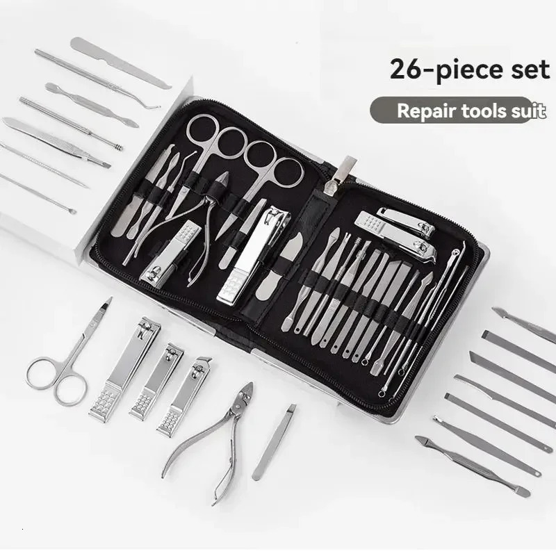 26pcs Nail Clippers Set Beautiful Fashion Large Nail Clippers Rose Gold Hawksbill Pliers Home Anti-Splash Nail Trimming Tools 241213