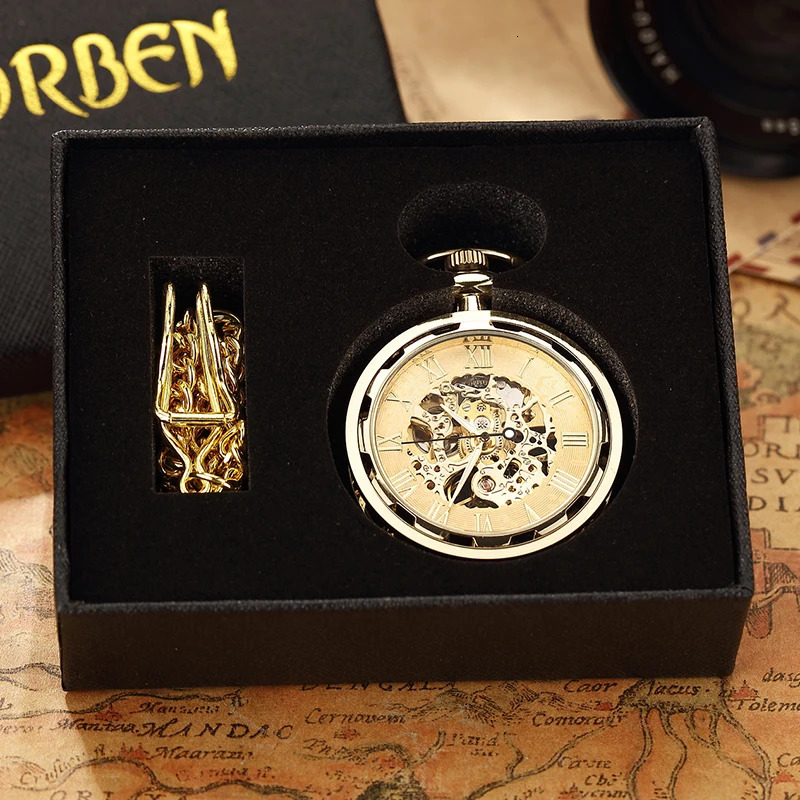 antique skeleton mechanical pocket watch mens steampunk Fob clock pendant hand cranked Relogio De Bolso 241212