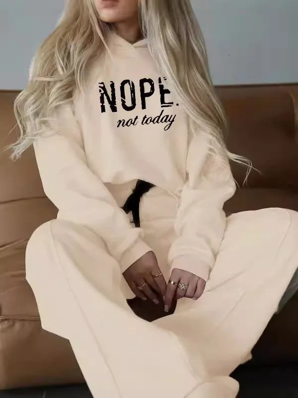 2 Piece Set for Women 2024 Autumn Winter Sports Style letter print Two Hoodie High Waist Wide Leg Pant sweatshirt 241203