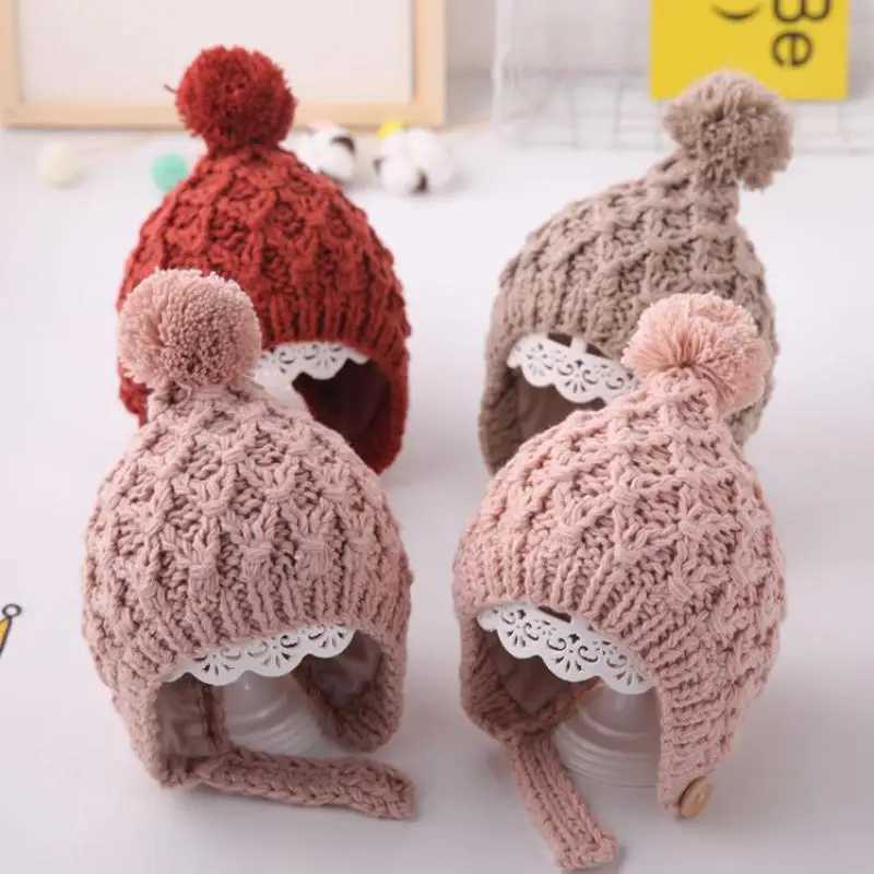 Baby hat Pompon winter childrens hat knitted cute hat girls hat casual solid color girls hat baby hat W241213