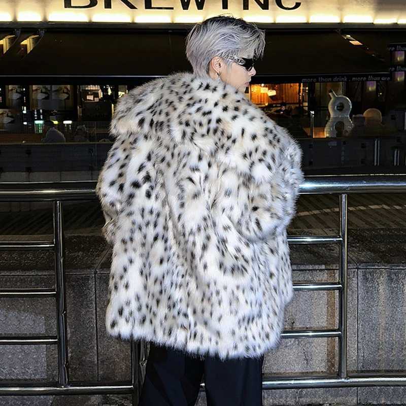 IEFB leopard print mens faux fur coat with thick profit base design collar wool top new single chest contrasting color coat 9C833 W241213