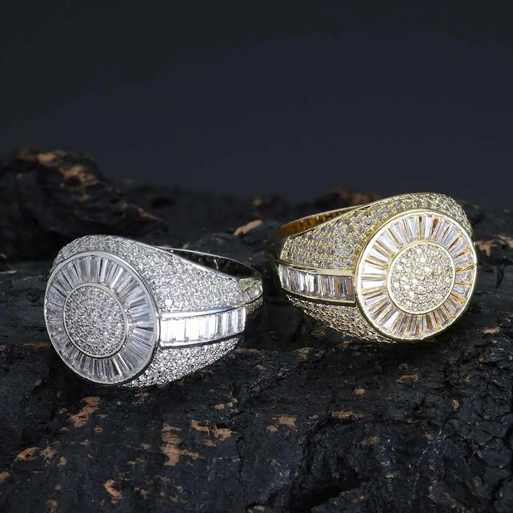 NUOYA Hip Hop Fine jewellery Women Shiny Iced Out Diamond Ring Brass Micro Pave Baguette CZ Stones Ring for Men 241214