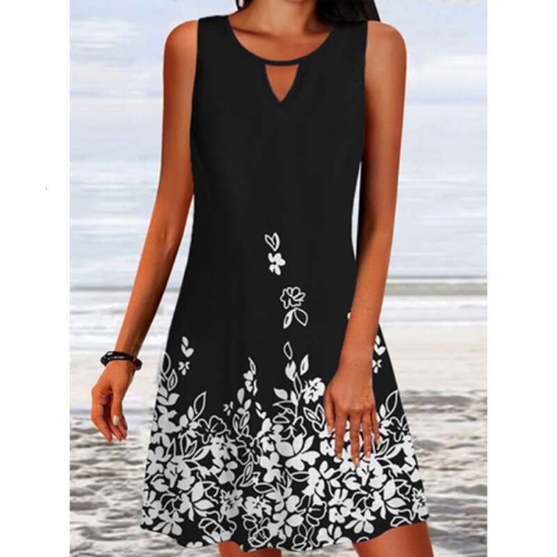 spring/summer hot items European and American loose printed long sleeved design sense ral sleeveless dress for women 2024 new casual versatile fashion