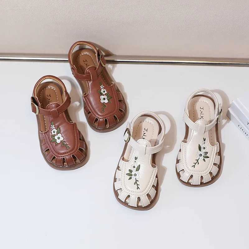 Sandals Traditional Chinese Embroidery Kids Shoes for Girl Sandals Summe Retro Princess Shoes Roman Style Girls Leather Shoes Kid F05173 H241213
