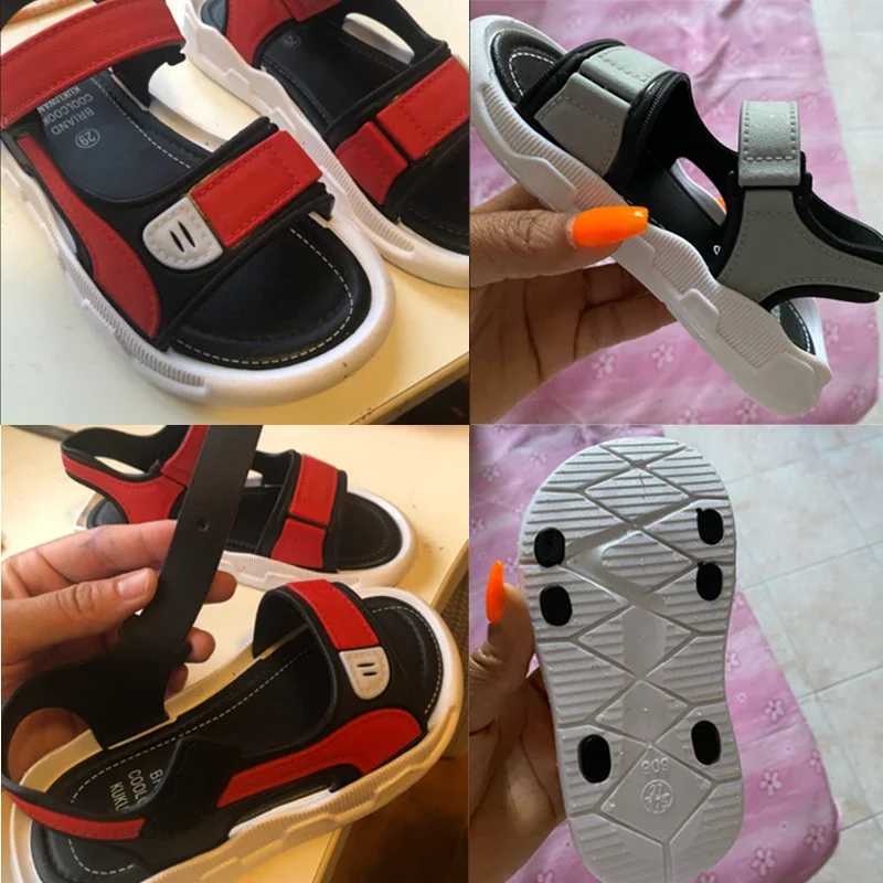 Sandals 2023 Childrens Summer Boys Leather Sandals Baby Shoes Kids Flat Child Beach Shoes Sports Soft Non-slip Casual Toddler Sandals H241213