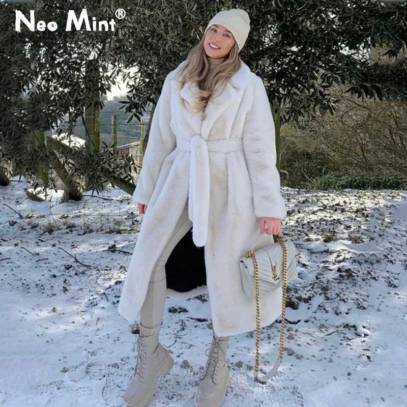 Luxury winter long coat womens oversized lapel artificial rabbit fur coat jacket womens plus size coat fur coat X241214