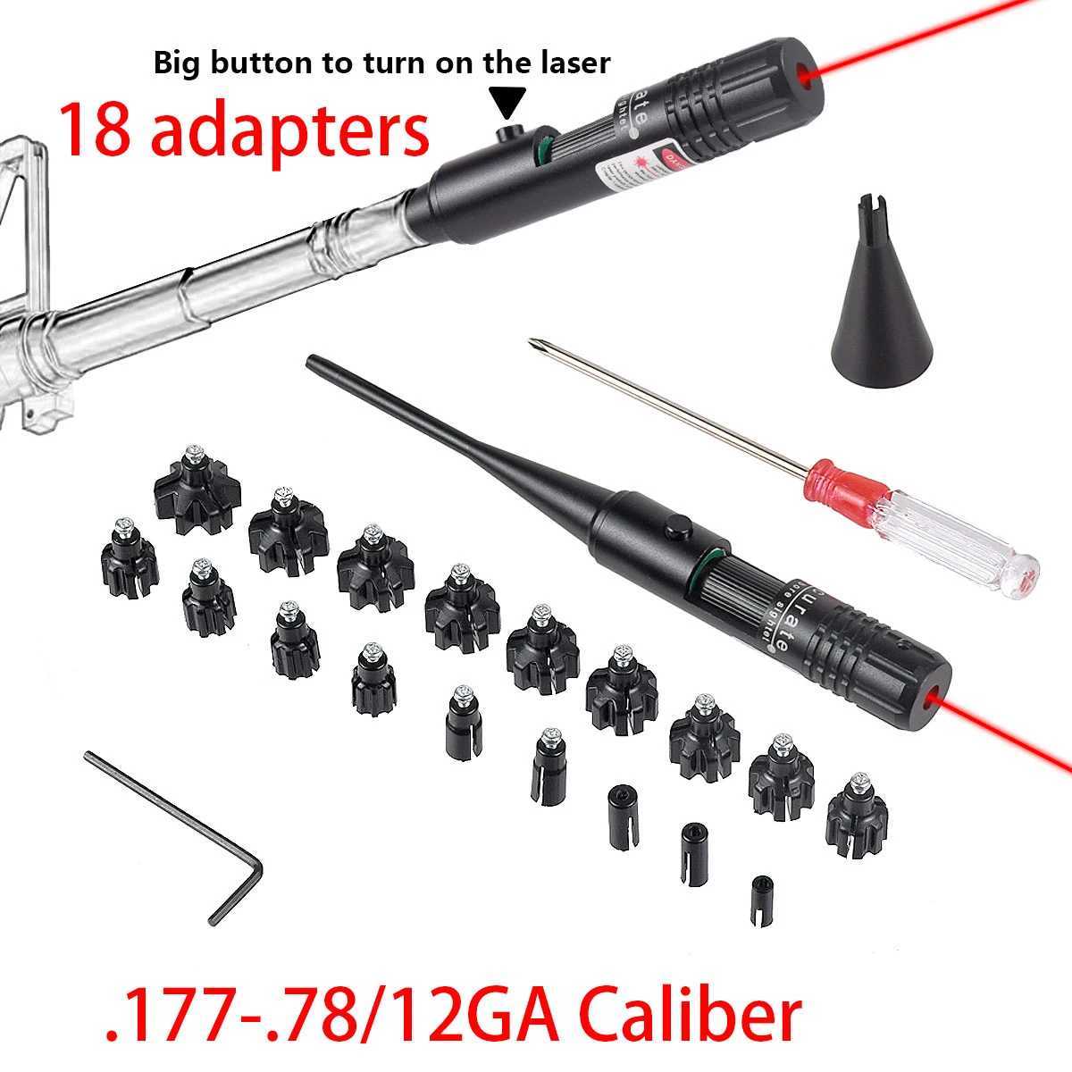18 Adapter Green Red Laser Bore Sight Kit for .177 .22 22LR .64 .78 12GA Caliber for Pistol Rif Shotgun Boresighter CollimatorXJ241214