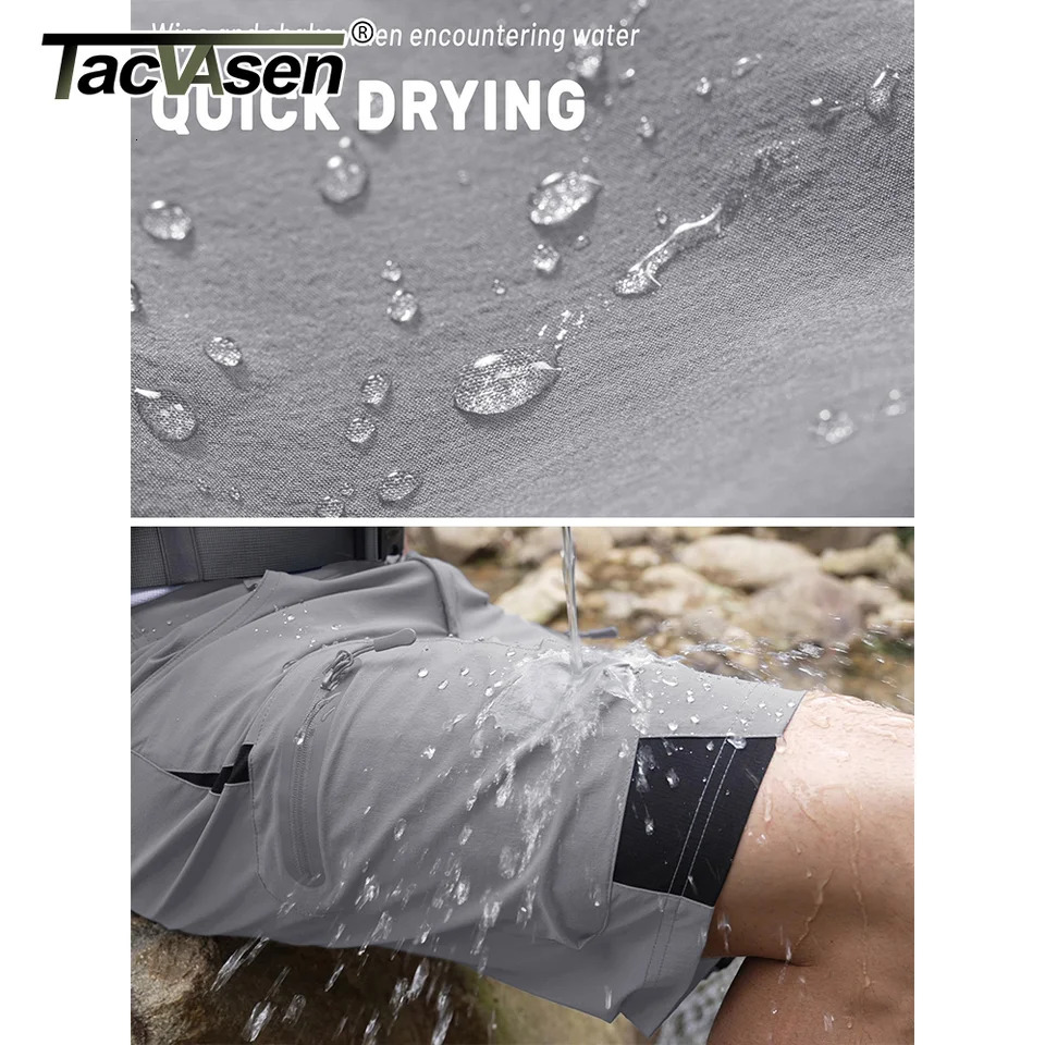 TACVASEN Quick Dry Cargo Shorts Mens Light Work Cargo Shorts Multi Pocket Waterproof Outdoor Hiking Fishing Shorts Mens 241210