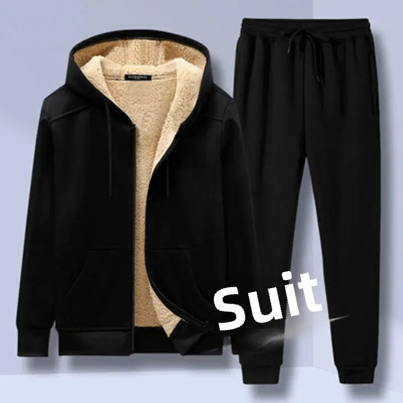 autumn and winter mens casual solid color wool velvet cardigan lining hooded warm jacket loose fit 241211